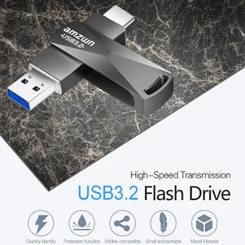2-in-1 USB OTG 3.2 ir USB-C Flash Pen Drive, Memory Stick 128GB 256G 512 GB C Tipo Pendrive Nemokamai Logotipą