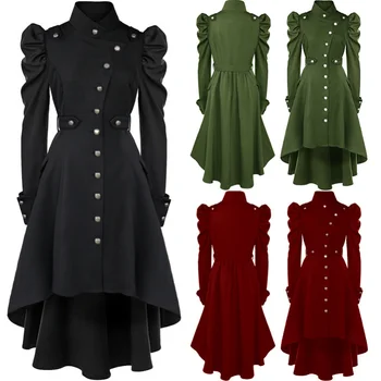 2021 Gotikos Britų Stiliaus Paltai Moterims Viduramžių Steampunk Vientisos Spalvos Netaisyklingos Stovėti Apykaklės Dress Helovinas Moterų Outwear