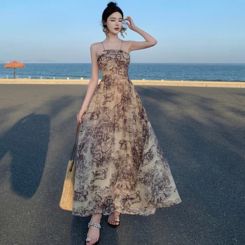2023 Moterims Gėlių Vakarą Vintage Suknelė Boho Apynasrio Atsitiktinis Beach Party, Vestidos Korėjos Elegantiškas Bodycon Backless Gimtadienio Suknelės