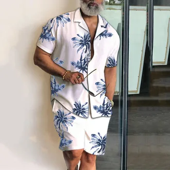 2023 Naujas Vasaros Havajų Stiliaus vyriški Marškiniai, Kostiumas Mados Kokoso palmių Atsitiktinis Kvėpuojantis Trumpas Rankovės Marškinėliai Paplūdimio Šortai Vyrams Rinkinys