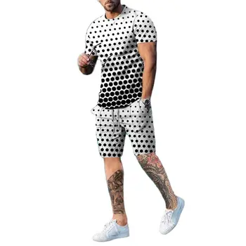 2023 Vyrams Pavasarį Ir Vasarą Naują 3D Atspausdintas Dizainas Nustatyti Apvalios Kaklo trumpomis Rankovėmis Marškiniai Laisvi Šortai Mados Atsitiktinis Tendencija Sportinę aprangą