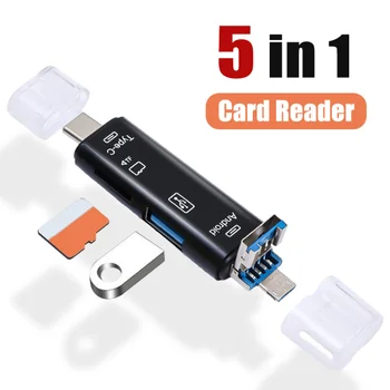 5in1 USB2.0 C Tipo Micro USB Vyrų Daugiafunkcinis All-In-One OTG Atminties Kortelių Skaitytuvas Mini TF Fotoaparato SD Kortelės Skaitytuvo Adapteris