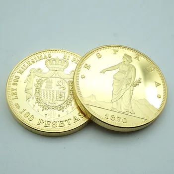 5vnt/daug 1870 Espana monetos 24K Nekilnojamojo Auksą, Padengtą Ispanija ženklelis suvenyrų monetos su plastiko atveju Nemokamas Pristatymas