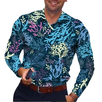 Aukštos Kokybės vyriški Laisvalaikio Marškinėliai Skaitmeninis Spausdinimas Chemise Streetwear Megztinis Plonas Mygtuką Atvartas Kilnus Prom Šalies Prekės ženklo Marškinėliai