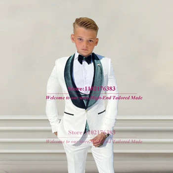 Baltųjų Gėlių Berniuko Tinka Vestuvės Dress Tailore-Pagaminti Vaikai 3 Gabalus Žakardo Švarkas Nustatyti Vaikų Smokingas Plius Dydis 2023