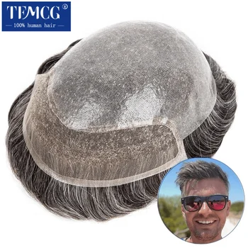 Bio-Toupee Vyrai Dvigubai Mazgų 0,1 mm Odos vyriški Perukai Vyrų Plaukų Protezavimas 100% Žmogaus Plaukų Endoprotezavimo Sistemos Blokas, Perukai Vyrams