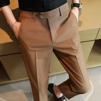 Britų Stiliaus Verslo Laisvalaikio Kostiumas Kelnės Vyrams Drabužius 2023 Oficialią Dėvėti Slim Fit Visas Ilgis Apmušalas Office Kelnės 5Colors 38
