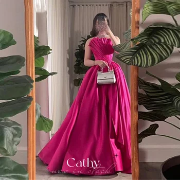 Cathy Seksualus فساتين السهرة Rose Pink Storio Satin Promenadzie Suknelė 2023 Stebėjimo-line Šalis Suknelės Rankovių Vestidos De Noche