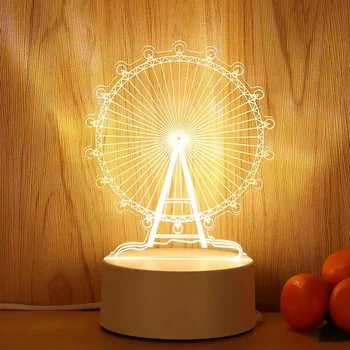 Creative 3D USB led nakties šviesos kūrybos animacinių filmų Apžvalgos ratas elnias formos 3 spalvos nakties šviesos staliukas, lempa namų puošybai