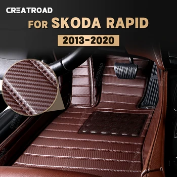 Custom Anglies Pluošto stiliaus Grindų Kilimėliai Skoda Rapid 2013-2020 14 15 16 17 18 19 Koja kiliminė danga Padengti Auto Interjero Priedai