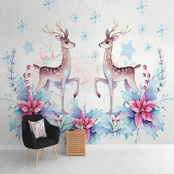 Custom Sienų Tapetai, 3D Stereo Gėlių Briedžių Gyvūnų Nuotraukų Sienų Tapybos Vaikų Miegamasis Fone Sienų Dekoras Papel De Parede