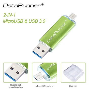DataRunner USB 3.0 Flash Drive, MicroUSB OTG Pendrive 256 GB 128GB 64GB 32GB 16GB Dual Port High Speed Memory Stick