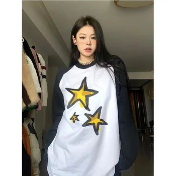 Deeptown Harajuku Negabaritinių Hoodie Moterų Star Modelis Ilgomis Rankovėmis Korėjos Streetwear Megztinis Mados Y2k Viršūnes Derliaus Moteris