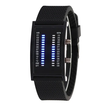 Dvejetainis Mėlynos Šviesos LED Skaitmeniniai Laikrodžiai Poroms Dovana Prabanga Stačiakampio Formos Silikono Mados Vyrams ir Moterims