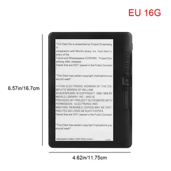 E-book Reader 7-colių TFT HD Ekranas, MP3 Grotuvas, E-knyga 16GB Tablet 16 9 Santykis Skaitymo Įrenginys ES