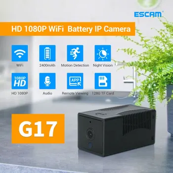 ESCAM G17 1080P Mini Wifi Kamera, Nedidelis daugkartinio Įkrovimo Baterija Wireless CCTV Saugumo Stebėjimo Kamera, Naktinio Matymo Kamera