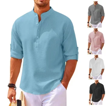Europos ir Amerikos vyriški Marškiniai ilgomis Rankovėmis Stovėti Apykaklės, vientisos Spalvos Marškinėliai Pliurpalas vyriški Laisvalaikio Marškinėliai Top Aukštos Kokybės 2023