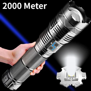 Galingas LED Žibintuvėlis Super Ryškus Prožektorius Ilgo Nuotolio Zoomable Pagalbos Fakelas Lauko Taktinis Žibintuvėlis Galia Ekranas