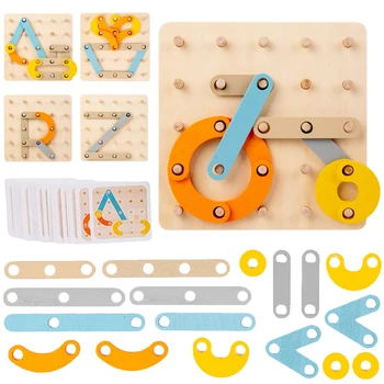 Geoboard Montessori Jutimo Medinės Dėlionės, Žaislų, Forma, Spalva Raidžių Skaičius Statybos Įspūdį Geometrinis Pegboard Vaikams, Žaislai