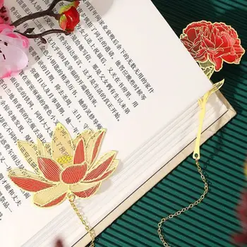 Kinų Stiliaus Kutas Pakabukas Žymą Išskaptuotas Puslapiai Pažymėti Knyga Paginator Metalo Puslapio Žymeklis Gėlių Palieka Žymą