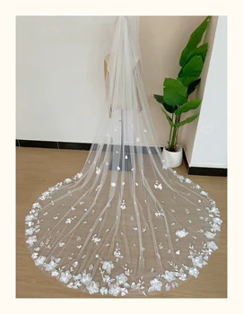 Korėjos Nuotakos Vestuvių Nėrinių Šydas 3D trimatis Gėlės Super Pasakų Mori Ilgai Gale Žemės Šukuosena Šydas