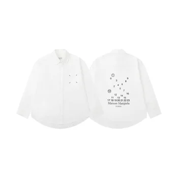 margiela unisex stiliaus marškinėliai striukė MM6 keturkampis etiketės, siuvinėtos kišenės prarasti atsitiktinis ilgomis rankovėmis viršūnes vyrams ir moterims