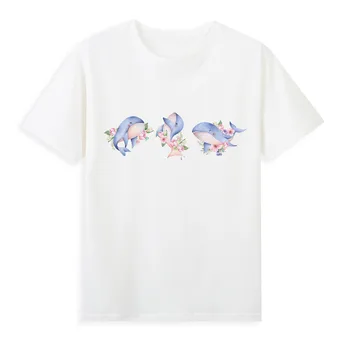 Mielas animacinių filmų mėlynasis banginis T-shirt Moterims, Vasaros Viršūnes Tees Originalus prekių Marškinėlius Minkštas Atsitiktinis Marškinėliai Mergaitėms A225
