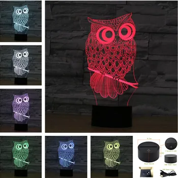 Mielas Gyvūnų Pelėda Jutiklinis Nuotolinio naktinė lempa Akrilo 3D LED Naktį Žibintai USB Stalo Lempos Vaikas, Vaikų, Miegamojo Kambario Dekoracija Dovanos