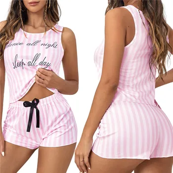 Moterų Pižama Komplektas 2 vnt Loungewear Kostiumai Laiškas Spausdinti Juostele Rankovių tankų ir Raišteliu Kelnės Sleepwear Komplektai