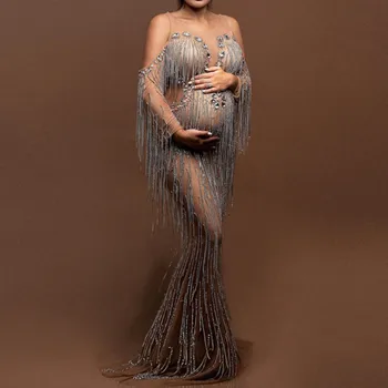 Motinystės Kutas Fotografijos Chalatai Fotosesiją Blizgučiai Krištolo Ir Deimantų Undinė Ilgai Nėščioms Moterims Suknelės Užsakymą Suknelė