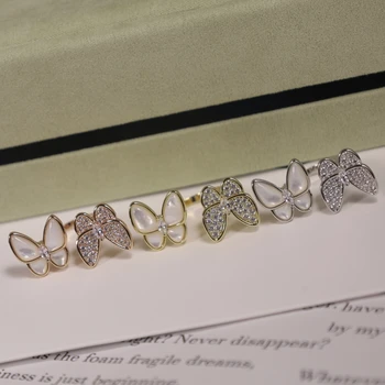 Naujas 925 sterlingas sidabro visą diamond baltas perlamutras atidarymo drugelis žiedas prabangos prekės ženklo pokylių išskirtinį juvelyrikos