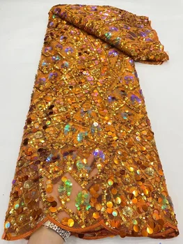 Naujas Atvykimo prancūzijos Ju Nėrinių Audinio Persikų Afrikos Tiulio Nėrinių medžiagos Su Blizgučiai Siuvinėjimas, Vestuvių Suknelės, Šaliai, 130*460cm