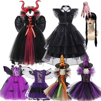 Naujas Filmas, Trečiadienis Cosplay Ragana Suknelė Mergaitėms Maleficent Black, Gothic Vampyras Suknelės Vaikams Helovinas Šalis Drabužiai
