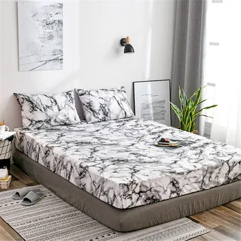 NIOBOMO spausdinti marmuro lova įrengtas Lapas Čiužinys Padengti Keturi Kampai paklodės su elast Juosta patalynės Amerikos, Europos dydį