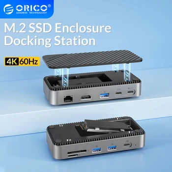 ORICO Docking Station su M. 2 SSD Talpyklos USB C 10Gbps PD 100W RJ45 SD/TF 4K 10 1 Dock Station) Nešiojamas kompiuteris 