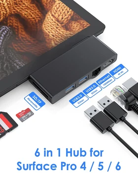 Plėtimosi Dock for Microsoft Surface Pro 4 USB3.0 Hub SD/TF HDMI4K Rj45 6 Prievadai USB-C Tipo Adapteris, skirtas Paviršiaus Pro 4/5/6 2018