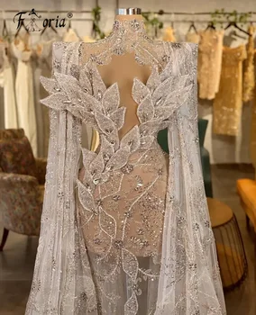 Prabangūs Krištolo Karoliukai Dubajus Undinė Vakaro Suknelės Couture Ilgas Šalikas Gėlių Appliques Šalies Promenadzie Suknelė Vestidos de Gala 2023