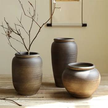 Produktas gali būti pritaikytas.Derliaus rupi keramikos jar, Japonų Zen vaza, rankų darbo keramikos dirbiniai gėlių ware