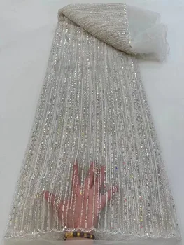 Rankų darbo Puošnios Nėrinių Audinys Seka vakarinės Suknelės Prabanga 2023 Balta Perlų Ir Kristalų Audinio Nėrinių Siuvimo