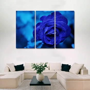 Romantiškos meilės Blue rose 3p RINKINYS, Drobės Tapybai Šiuolaikinio Namų Puošybai Kambarį Miegamojo Sienų Dekoras Nuotrauką