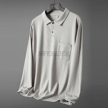 rudens ir žiemos vyrų polo marškinėliai ilgomis rankovėmis pasukite žemyn apykaklės tees viršūnes kišenės tees didelio dydžio 9XL 10XL marškinėlius negabaritinių polo marškinėliai