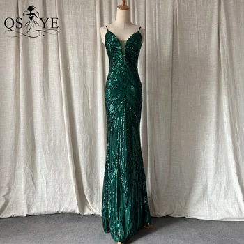 Smaragdas Prom Dresses Naujas Undinė Modelis Nėrinių China Vakare Gown Šalies Spagečiai Dirželiai V Kaklo Backless Žalia Tinka Oficialų Suknelė