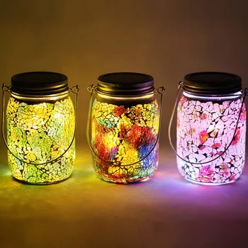 Sodo LED Meno Saulės Šviesos Lempos Crackle Stiklo Nakties Žiburiai, Lauko, Patalpų Kabinti Mason Jar Šviesos Dekoracija Kieme Kiemo