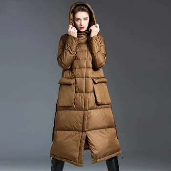 Su gobtuvu Moterų Žemyn Paltai Striukės 2023 žiemos naujas stilius laisvas ilgai virš kelio 90% ančių pūkai striukės, paltai paltai