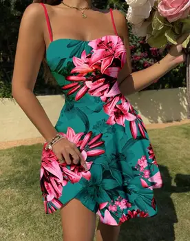 Suknelės Moterims 2023 Vasarą Naujas Elegantiškas, Seksualus Liemenėlė Gėlių Spausdinti Spageti Dirželis Mini Suknelė Atsitiktinis Mados Dienos Atostogų