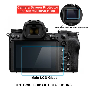 už Nikon D850 D500 Kamera Grūdintas Apsauginis lipnios Stiklo Pagrindinis LCD Ekranas + Filmas Info Screen Protector Guard Dangtis