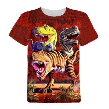 Vaikų Berniukų marškinėliai Tee Gyvūnų Dinozaurų Trumpas Rankovės Crewneck Vaikų Viršuje Atsitiktinis 3D Spausdinimo Kietas Kasdien Vasaros Mėlyna 3-12 Metų