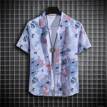 Vasaros Havajų vyriški trumpomis Rankovėmis Susegamas Gėlių, Prabangos Marškinius Vyras Atsitiktinis Negabaritinių Socialinės Augalų Vetements Streetwear Clothings