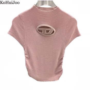 Vasaros Siuvinėjimo išskaptuotas Megzti T-marškinėliai Moterims Koren Mados trumpomis Rankovėmis Slim Golfo Viršūnes, Seksualus, Grynas Noras