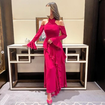 Vasaros Undinė Apynasrio Prom Dresses Kulkšnies Ilgis Undinė vakarinę Suknelę ilgomis Rankovėmis Šifono Saudo Arabijos Moterų Oficialus